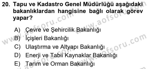 Afet Yönetimi 2 Dersi 2020 - 2021 Yılı Yaz Okulu Sınav Soruları 20. Soru