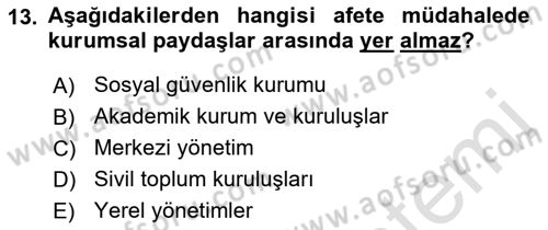 Afet Yönetimi 1 Dersi 2022 - 2023 Yılı Yaz Okulu Sınav Soruları 13. Soru