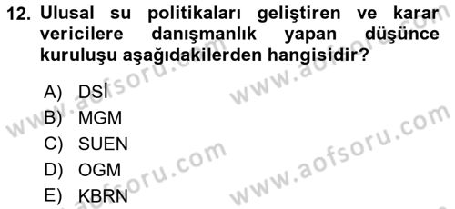 Afet Yönetimi 2 Dersi 2021 - 2022 Yılı Yaz Okulu Sınav Soruları 12. Soru