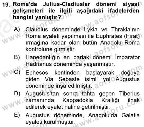 Anadolu Arkeolojisi Dersi 2017 - 2018 Yılı 3 Ders Sınav Soruları 19. Soru
