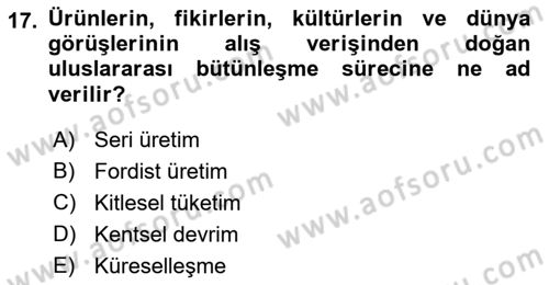 Kent, Planlama ve Afet Risk Yönetimi Dersi 2023 - 2024 Yılı (Vize) Ara Sınav Soruları 17. Soru