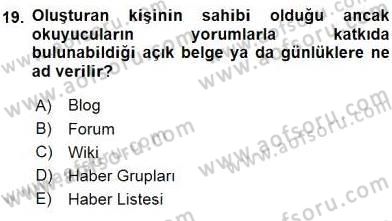 Büro Teknolojileri Dersi 2016 - 2017 Yılı Tek Ders Sınav Soruları 19. Soru