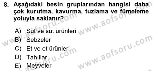 Temel Mutfak Teknikleri Dersi 2021 - 2022 Yılı (Vize) Ara Sınav Soruları 8. Soru
