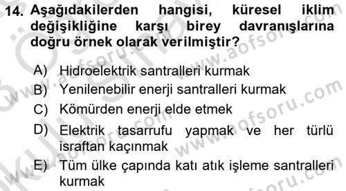 Afet Risk Azaltma Politikaları Dersi 2022 - 2023 Yılı Yaz Okulu Sınav Soruları 14. Soru