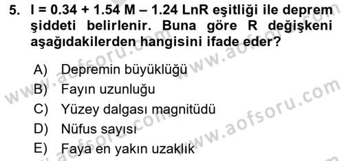 Afet Senaryosu ve Tatbikatlar Dersi 2023 - 2024 Yılı (Final) Dönem Sonu Sınav Soruları 5. Soru