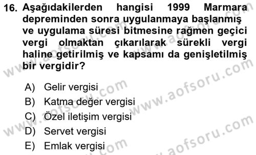 Afet Ekonomisi Ve Sigortacılığı Dersi 2023 - 2024 Yılı Yaz Okulu Sınav Soruları 16. Soru