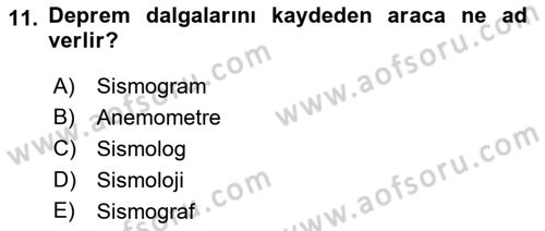 Afet Risk Azaltma Politikaları Dersi 2022 - 2023 Yılı (Final) Dönem Sonu Sınav Soruları 11. Soru