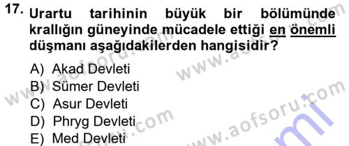 Anadolu Arkeolojisi Dersi 2014 - 2015 Yılı (Vize) Ara Sınav Soruları 17. Soru