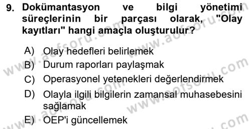 Afet Tıbbı ve Yönetim İlkeleri Dersi 2023 - 2024 Yılı (Vize) Ara Sınav Soruları 9. Soru