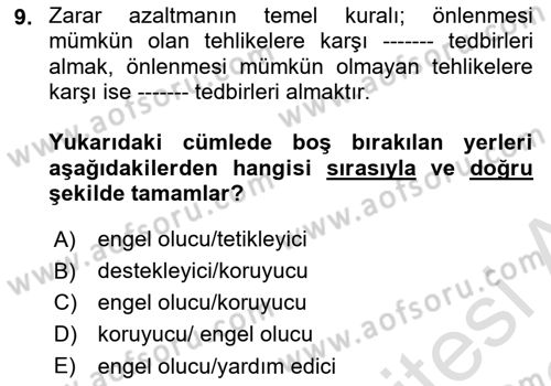 Afet Yönetimi 1 Dersi 2022 - 2023 Yılı (Vize) Ara Sınav Soruları 9. Soru