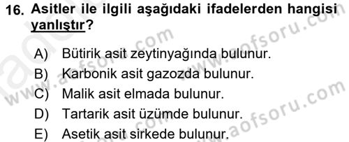 Beslenmenin Temel İlkeleri Dersi 2017 - 2018 Yılı 3 Ders Sınav Soruları 16. Soru