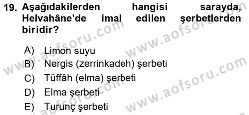 Osmanlı Mutfağı Dersi 2024 - 2025 Yılı (Vize) Ara Sınav Soruları 19. Soru