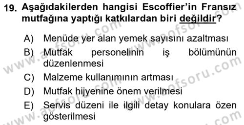 Gastronomi Tarihi Dersi 2021 - 2022 Yılı Yaz Okulu Sınav Soruları 19. Soru