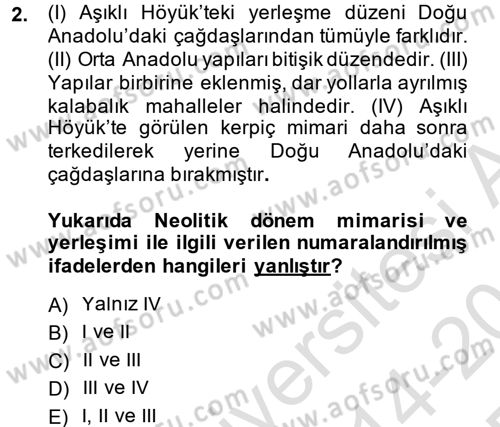 Anadolu Arkeolojisi Dersi 2014 - 2015 Yılı Tek Ders Sınav Soruları 2. Soru