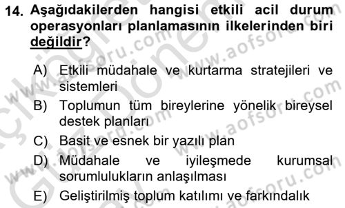 Afet Yönetiminde Sağlık Hizmetleri Dersi 2024 - 2025 Yılı (Vize) Ara Sınav Soruları 14. Soru