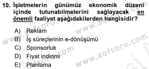 Büro Teknolojileri Dersi 2018 - 2019 Yılı (Vize) Ara Sınav Soruları 10. Soru