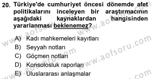 Afet Yönetimi 2 Dersi 2021 - 2022 Yılı Yaz Okulu Sınav Soruları 20. Soru