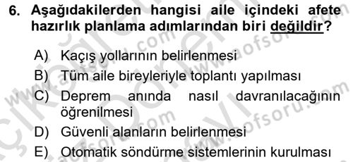 Afet Yönetimi 1 Dersi 2021 - 2022 Yılı (Final) Dönem Sonu Sınav Soruları 6. Soru