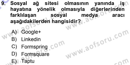 Büro Teknolojileri Dersi 2015 - 2016 Yılı (Vize) Ara Sınav Soruları 9. Soru