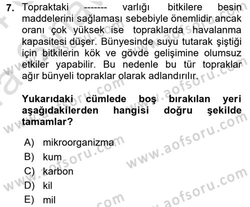 Gıda Coğrafyası Dersi 2023 - 2024 Yılı (Vize) Ara Sınav Soruları 7. Soru