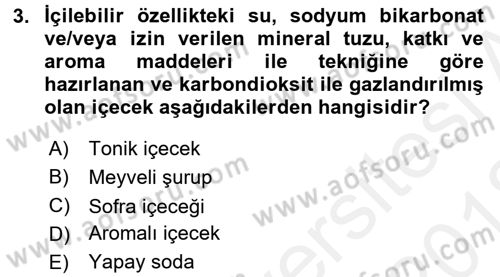 İçecek Bilgisi Dersi 2017 - 2018 Yılı (Vize) Ara Sınav Soruları 3. Soru