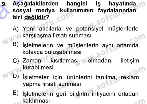 Büro Teknolojileri Dersi 2013 - 2014 Yılı (Vize) Ara Sınav Soruları 9. Soru