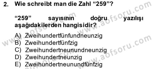 Almanca 1 Dersi 2014 - 2015 Yılı (Vize) Ara Sınav Soruları 2. Soru