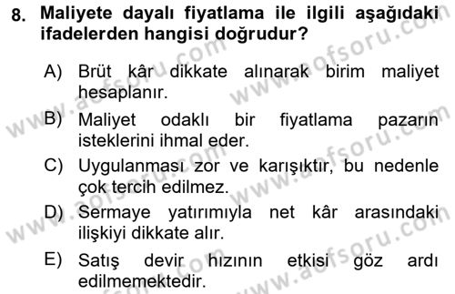 Menü Yönetimi Dersi 2018 - 2019 Yılı (Vize) Ara Sınav Soruları 8. Soru