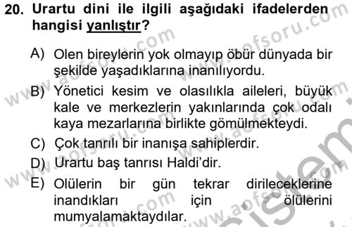 Anadolu Arkeolojisi Dersi 2012 - 2013 Yılı (Vize) Ara Sınav Soruları 20. Soru