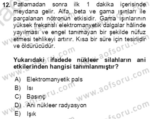 Kbrn Savunma Ve Güvenlik Dersi 2022 - 2023 Yılı (Vize) Ara Sınav Soruları 12. Soru