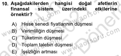 Afet Ekonomisi Ve Sigortacılığı Dersi 2021 - 2022 Yılı (Final) Dönem Sonu Sınav Soruları 10. Soru