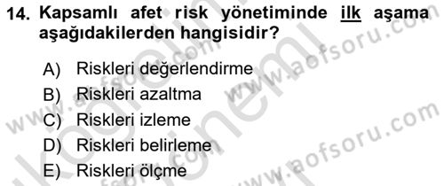 Kent, Planlama ve Afet Risk Yönetimi Dersi 2024 - 2025 Yılı (Final) Dönem Sonu Sınav Soruları 14. Soru