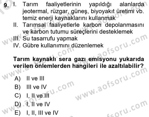 Sürdürülebilir Kentsel Dayanıklılık Dersi 2023 - 2024 Yılı Yaz Okulu Sınav Soruları 9. Soru