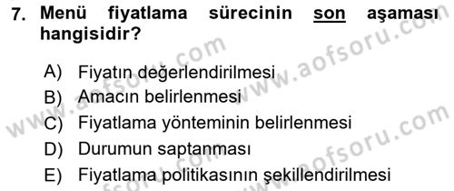 Menü Yönetimi Dersi 2018 - 2019 Yılı (Final) Dönem Sonu Sınav Soruları 7. Soru