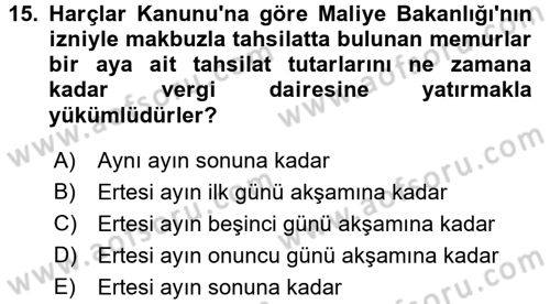 Damga Vergisi Ve Harçlar Bilgisi Dersi 2015 - 2016 Yılı (Final) Dönem Sonu Sınav Soruları 15. Soru
