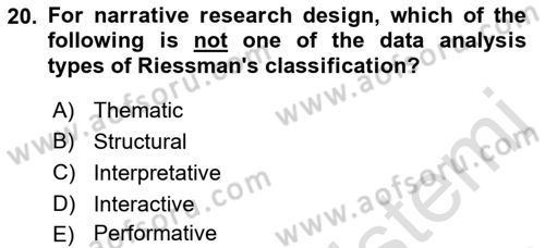 Research Methods Dersi 2021 - 2022 Yılı (Vize) Ara Sınav Soruları 20. Soru