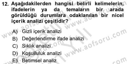 Uluslararası İlişkilerde Araştırma Yöntemleri Dersi 2020 - 2021 Yılı Yaz Okulu Sınav Soruları 12. Soru