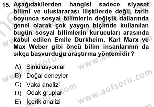 Uluslararası İlişkilerde Araştırma Yöntemleri Dersi 2025 - 2026 Yılı (Vize) Ara Sınav Soruları 15. Soru