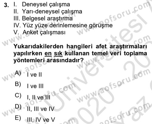 Afet Psikolojisi ve Sosyolojisi Dersi 2020 - 2021 Yılı Yaz Okulu Sınav Soruları 3. Soru