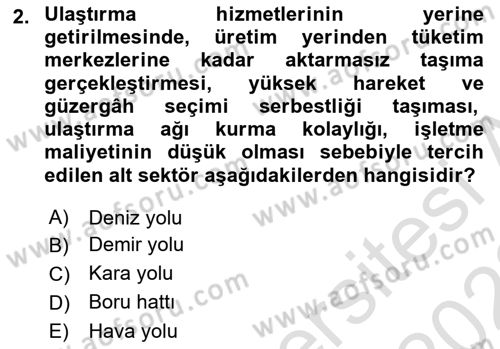 Acil Durum ve Afetlerde Ulaştırma Yönetimi ve Uygulamaları Dersi 2021 - 2022 Yılı (Vize) Ara Sınav Soruları 2. Soru