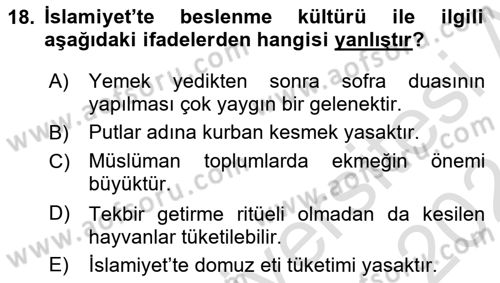 Gastronominin Temelleri Dersi 2023 - 2024 Yılı (Vize) Ara Sınav Soruları 18. Soru