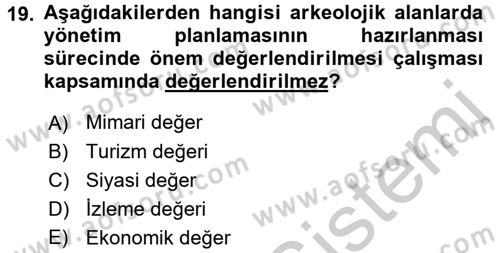 Arkeolojik Alan Yönetimi Dersi 2016 - 2017 Yılı (Vize) Ara Sınav Soruları 19. Soru
