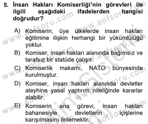 İnsan Hakları Ve Kamu Özgürlükleri Dersi 2015 - 2016 Yılı (Final) Dönem Sonu Sınav Soruları 5. Soru
