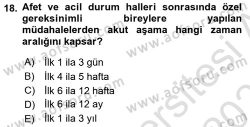 Özel Gereksinimli Bireyler İçin Afet ve Acil Durum Yönetimi Dersi 2024 - 2025 Yılı (Final) Dönem Sonu Sınav Soruları 18. Soru