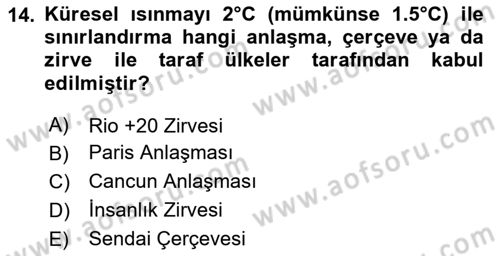 Sürdürülebilir Kentsel Dayanıklılık Dersi 2023 - 2024 Yılı (Vize) Ara Sınav Soruları 14. Soru