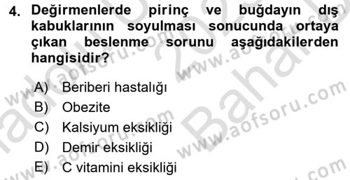 Beslenmenin Temel İlkeleri Dersi 2025 - 2026 Yılı (Vize) Ara Sınav Soruları 4. Soru