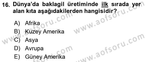 Gıda Coğrafyası Dersi 2022 - 2023 Yılı (Vize) Ara Sınav Soruları 16. Soru