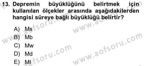 Afet Risk Azaltma Politikaları Dersi 2021 - 2022 Yılı (Final) Dönem Sonu Sınav Soruları 13. Soru