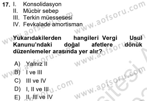 Afet Ekonomisi Ve Sigortacılığı Dersi 2023 - 2024 Yılı (Final) Dönem Sonu Sınav Soruları 17. Soru
