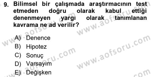 Sosyal Bilimlerde Araştırma Yöntemleri Dersi 2018 - 2019 Yılı (Vize) Ara Sınav Soruları 9. Soru